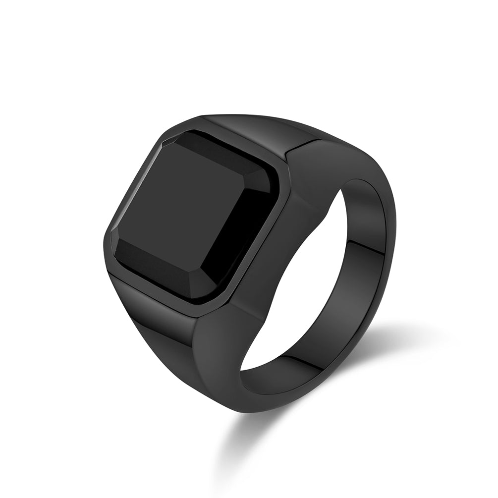 Men's Titanium Stainless Steel Black Ring with Black Onyx Stone - Bold and Elegant Design-Men's Ring-SunnyHouse Jewelry