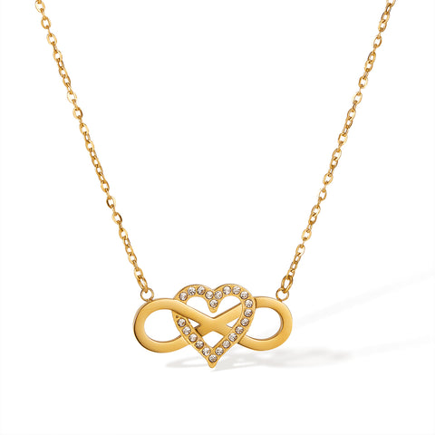 Women’s Titanium Stainless Steel Infinity Heart Pendant Necklace, Gold-Plated with Crystal Accents – Elegant Jewelry for Everyday and Special Occasions-Women's Necklace-SunnyHouse Jewelry