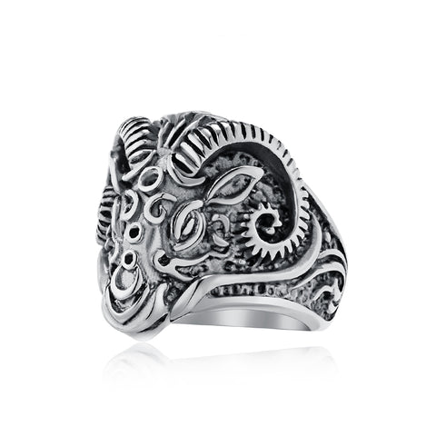 Men’s Titanium Stainless Steel Ram Head Ring – Bold, Unique Design, Durable, Hypoallergenic Fashion Jewelry-Men's Ring-SunnyHouse Jewelry