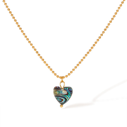 Women’s Titanium Stainless Steel Heart Pendant Necklace with Abalone Shell Inlay, Gold-Plated Adjustable Chain, Hypoallergenic Jewelry for Women and Girls-Women's Necklace-SunnyHouse Jewelry