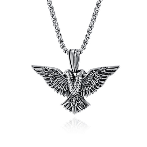 Men's Titanium Stainless Steel Double Eagle Pendant Necklace - Bold Design, Durable, Hypoallergenic Chain Included-Men's Pendant Necklace-SunnyHouse Jewelry