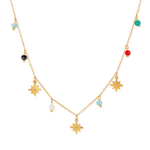 Women’s Titanium Stainless Steel Star Pendant Necklace with Colorful Beads, Gold-Plated, Hypoallergenic Adjustable Chain, Stylish Jewelry for Women and Girls-Women's Necklace-SunnyHouse Jewelry