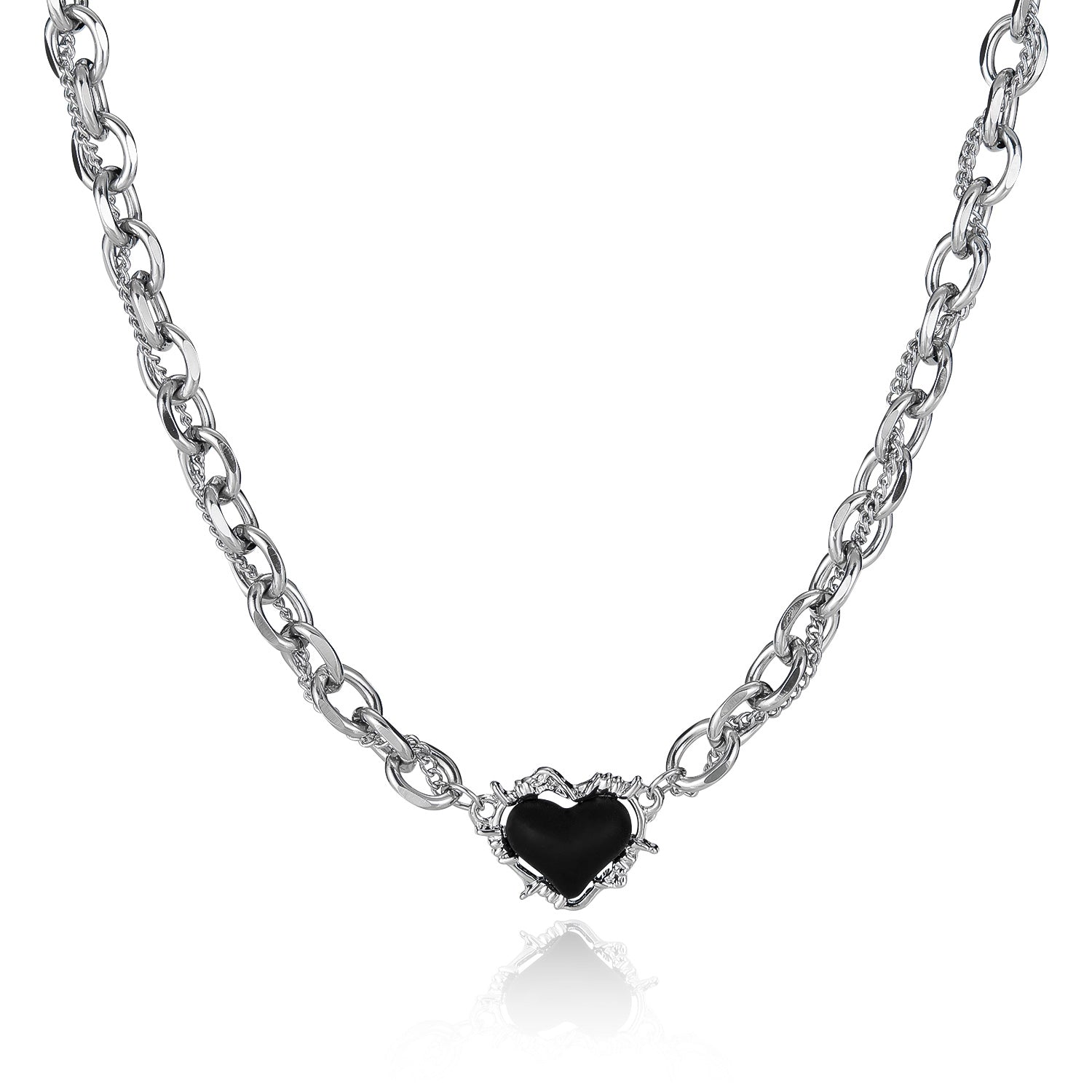 Women's Titanium Stainless Steel Black Heart Pendant Necklace - Gothic Style, Durable and Hypoallergenic-Women's Necklace-SunnyHouse Jewelry