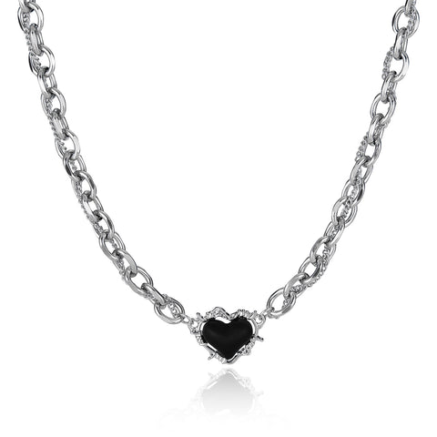 Women's Titanium Stainless Steel Black Heart Pendant Necklace - Gothic Style, Durable and Hypoallergenic-Women's Necklace-SunnyHouse Jewelry