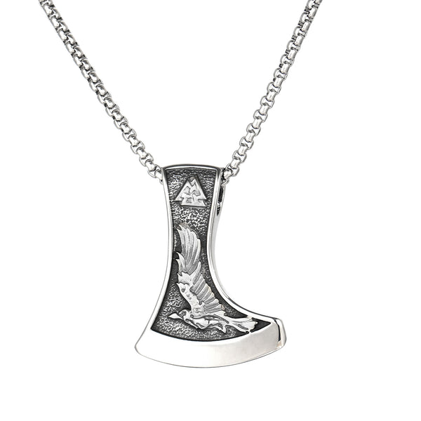 Men’s Titanium Stainless Steel Viking Axe Pendant Necklace – Nordic Mythology Eagle Design – Durable Norse Jewelry for Men-Men's Pendant Necklace-SunnyHouse Jewelry