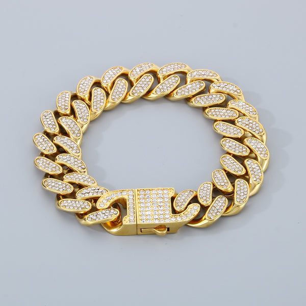 Men's Gold Titanium Stainless Steel Cuban Link Bracelet with Crystal Accents - Bold and Durable-Men's Bracelet-SunnyHouse Jewelry