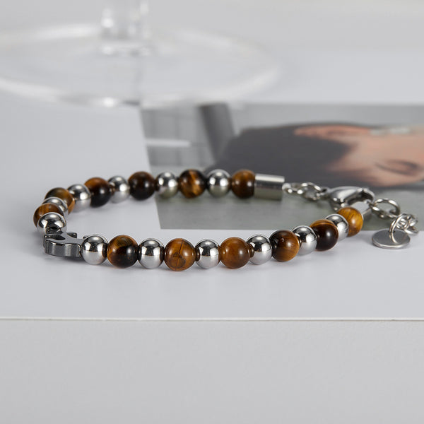 Elegant Men's Stainless Steel and Tiger Eye Bracelet with Puzzle Piece Charm - Durable and Stylish Accessory-Men's Bracelet-SunnyHouse Jewelry