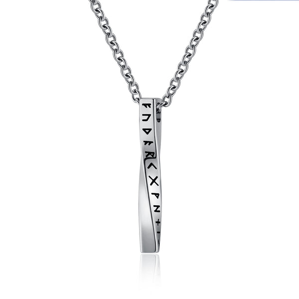 Men's Titanium Stainless Steel Vertical Bar Pendant Necklace with Ancient Script - Durable, Hypoallergenic Chain Included-Men's Pendant Necklace-SunnyHouse Jewelry