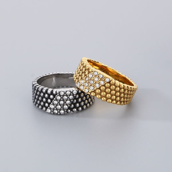 Men's Gold Titanium Stainless Steel Ring with Crystal Embellishments - Unique Textured Design-Men's Ring-SunnyHouse Jewelry