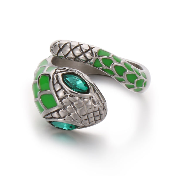 Men's Green Snake Ring - Titanium Stainless Steel Enamel Serpent Design Jewelry-Men's Ring-SunnyHouse Jewelry