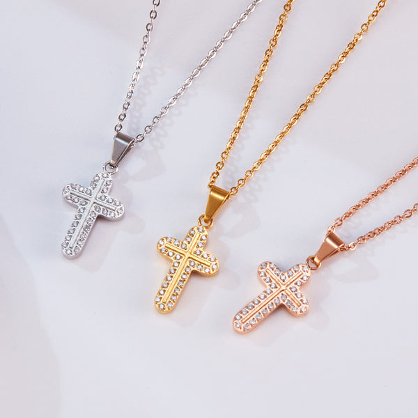 Dazzling Women's Gold Cross Necklace with Encrusted Crystals – Sophisticated Religious Jewelry, Ideal for Gifting-Women's Necklace-SunnyHouse Jewelry