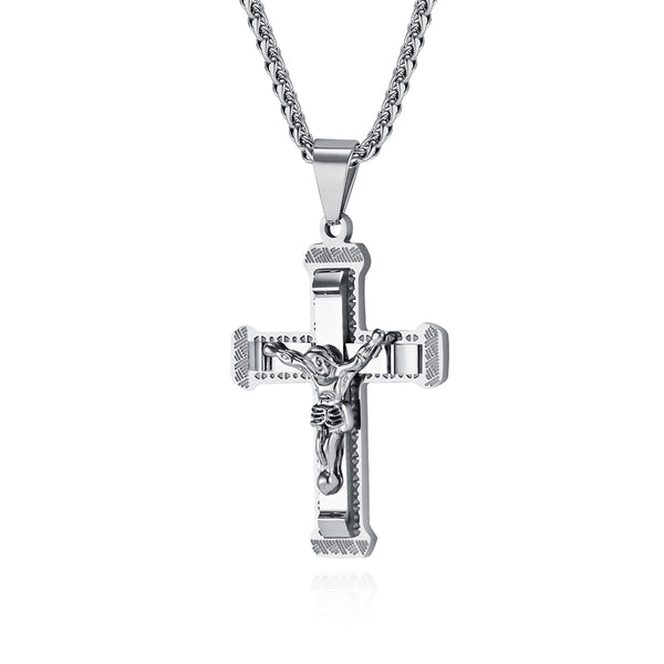 Men's Titanium Stainless Steel Crucifix Pendant Necklace - Detailed Jesus on Cross Design-Men's Pendant Necklace-SunnyHouse Jewelry