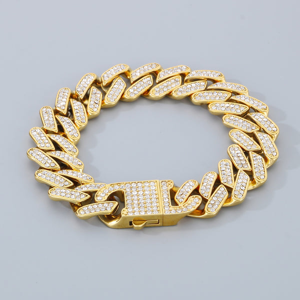 Men's Gold Titanium Stainless Steel Cuban Link Bracelet with Crystal Embellishments - Durable and Stylish-Men's Bracelet-SunnyHouse Jewelry