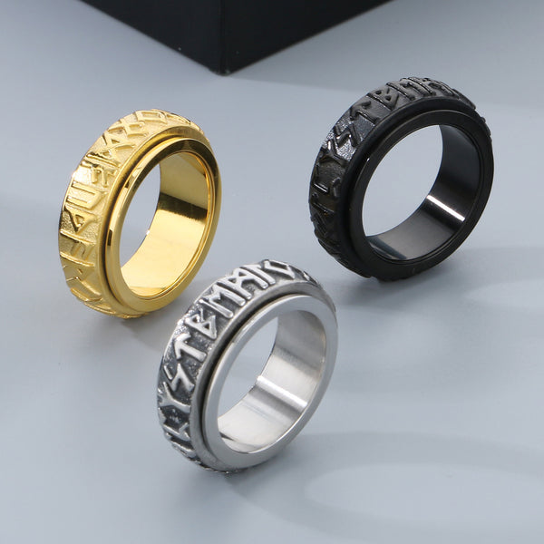 Men's Gold Titanium Stainless Steel Ring - Engraved Nordic Rune Design, Unique and Durable-Men's Ring-SunnyHouse Jewelry