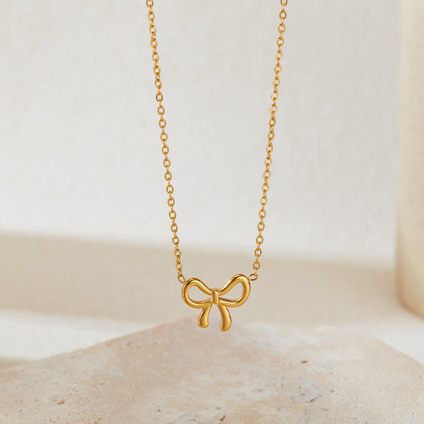 Women's Titanium Stainless Steel Bow Pendant Necklace - Elegant Gold Finish, Hypoallergenic and Durable-Women's Necklace-SunnyHouse Jewelry