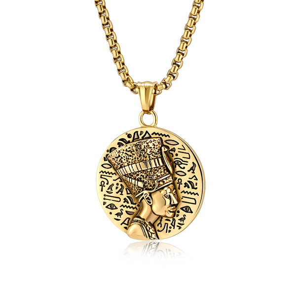 Men's Titanium Stainless Steel Egyptian Queen Pendant Necklace with Hieroglyphics - Elegant, Durable, Hypoallergenic-Men's Pendant Necklace-SunnyHouse Jewelry