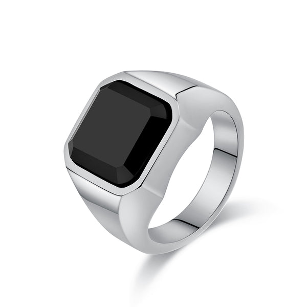 Men's Titanium Stainless Steel Black Ring with Black Onyx Stone - Bold and Elegant Design-Men's Ring-SunnyHouse Jewelry