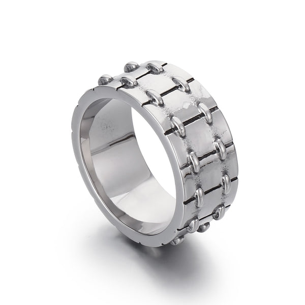 Men’s Titanium Stainless Steel Ring – Polished Industrial Chain-Link Band – Durable, Stylish Ring for Men-Men's Ring-SunnyHouse Jewelry