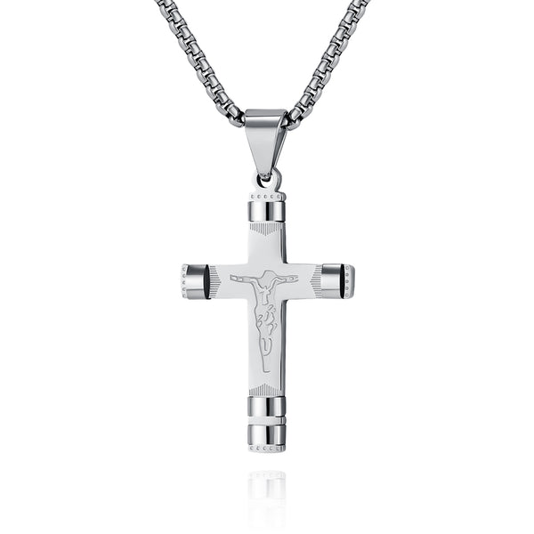 Men's Titanium Stainless Steel Crucifix Pendant Necklace - Luxurious Gold Tone with Detailed Engravings-Men's Pendant Necklace-SunnyHouse Jewelry