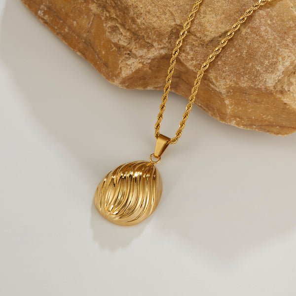 Women's Titanium Stainless Steel Egg-Shaped Pendant Necklace – Gold-Plated Chain – Hypoallergenic & Tarnish Resistant-Women's Necklace-SunnyHouse Jewelry