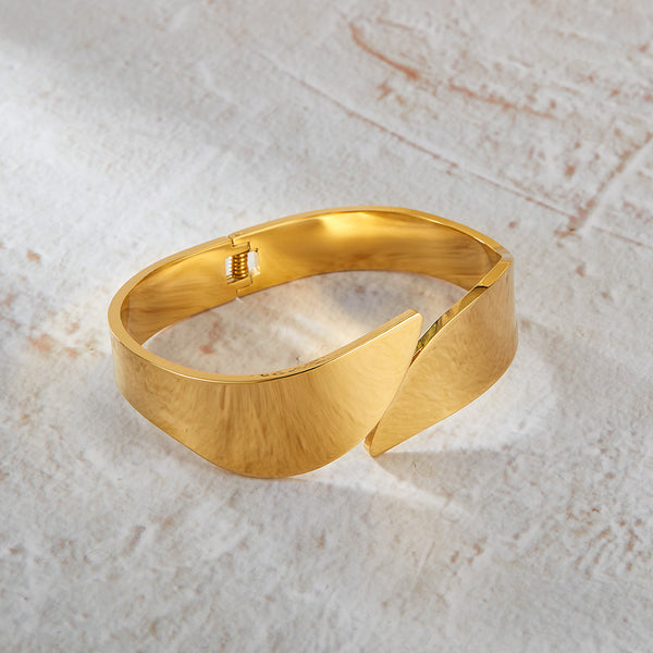 Elegant Gold Finish Wide Cuff Bangle for Women - Fashion Jewelry Bracelet, Adjustable, Modern Minimalist Design-Women's Bangle-SunnyHouse Jewelry