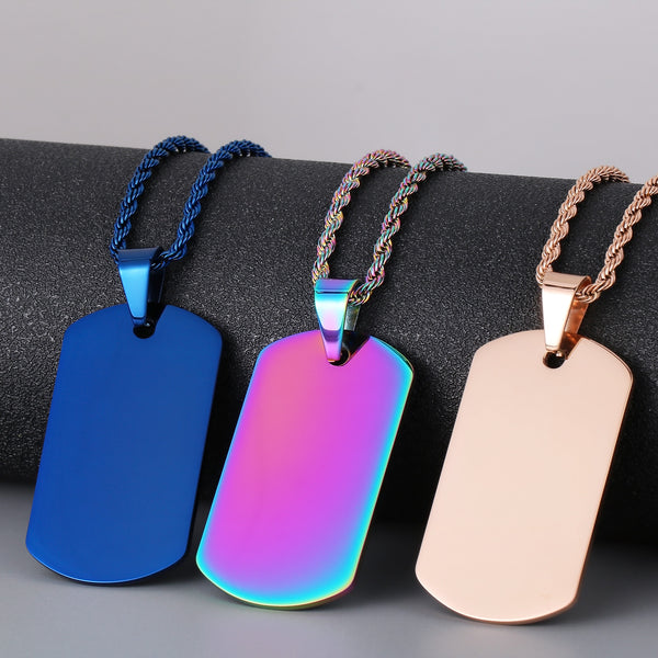 Men’s Titanium Stainless Steel Dog Tag Pendant Necklace – Rose Gold Military-Style Charm – Customizable Blank Tag for Men-Men's Pendant Necklace-SunnyHouse Jewelry