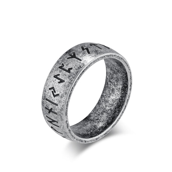 Men's Titanium Stainless Steel Rune Ring with Engraved Viking Symbols - Durable, Hypoallergenic, Polished Finish-Men's Ring-SunnyHouse Jewelry