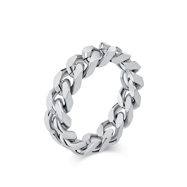 Women’s Black Titanium Stainless Steel Chain Link Ring – Stylish, Durable, Hypoallergenic Fashion Jewelry-Women's Ring-SunnyHouse Jewelry