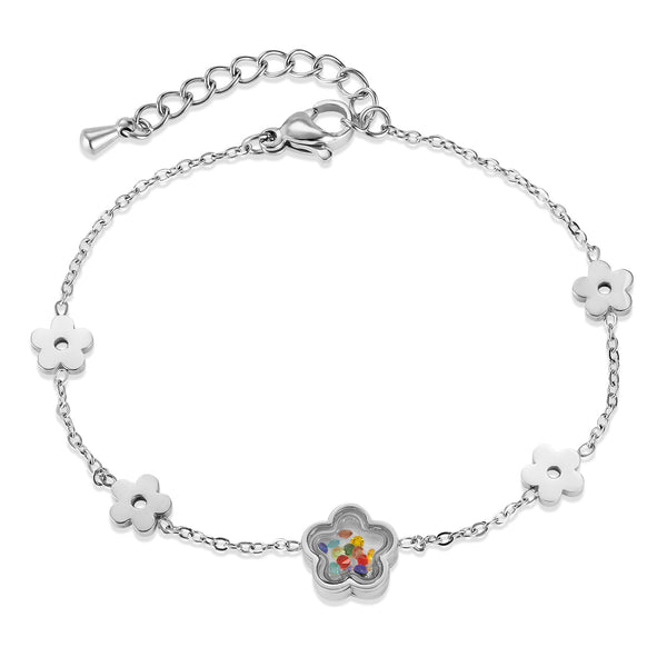 Women's Titanium Stainless Steel Bracelet with Flower Charms and Colorful Crystal Accent – Gold-Plated Adjustable Bracelet – Hypoallergenic & Tarnish Resistant-Women's Bangle-SunnyHouse Jewelry