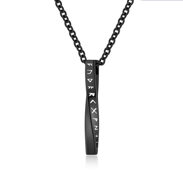 Men's Titanium Stainless Steel Vertical Bar Pendant Necklace with Ancient Script - Durable, Hypoallergenic Chain Included-Men's Pendant Necklace-SunnyHouse Jewelry