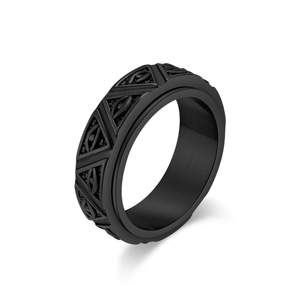 Men’s Titanium Stainless Steel Spinner Ring with Geometric Carved Design – Durable Fidget Band for Men – Modern and Stylish Gift-Men's Ring-SunnyHouse Jewelry