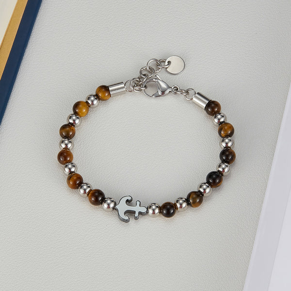 Elegant Men's Stainless Steel and Tiger Eye Bracelet with Puzzle Piece Charm - Durable and Stylish Accessory-Men's Bracelet-SunnyHouse Jewelry