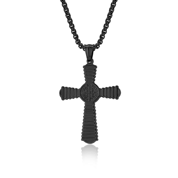 Men's Intricate Titanium Stainless Steel Cross Pendant Necklace - Durable, Hypoallergenic, Faith-Inspired Jewelry, Elegant Design-Men's Pendant Necklace-SunnyHouse Jewelry