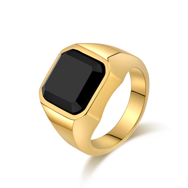 Men's Titanium Stainless Steel Black Ring with Black Onyx Stone - Bold and Elegant Design-Men's Ring-SunnyHouse Jewelry