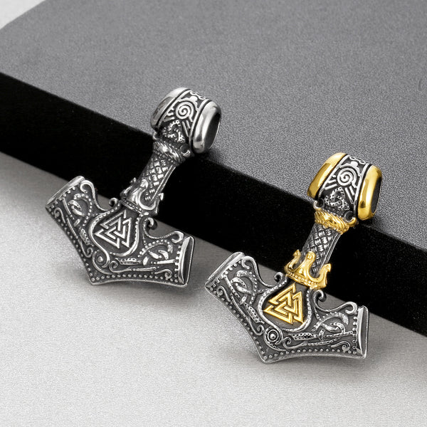 Men’s Titanium Stainless Steel Thor’s Hammer Pendant Necklace – Mjolnir Viking Jewelry with Gold and Silver Accents – Durable Norse Accessory for Men-Men's Pendant Necklace-SunnyHouse Jewelry