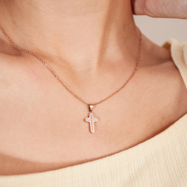 Dazzling Women's Gold Cross Necklace with Encrusted Crystals – Sophisticated Religious Jewelry, Ideal for Gifting-Women's Necklace-SunnyHouse Jewelry