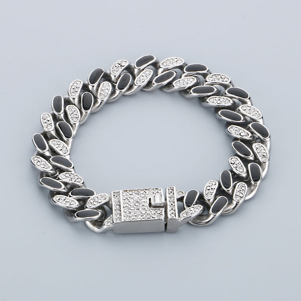 Men's Gold & Black Cuban Link Titanium Stainless Steel Bracelet - Crystal Accents-Men's Bracelet-SunnyHouse Jewelry