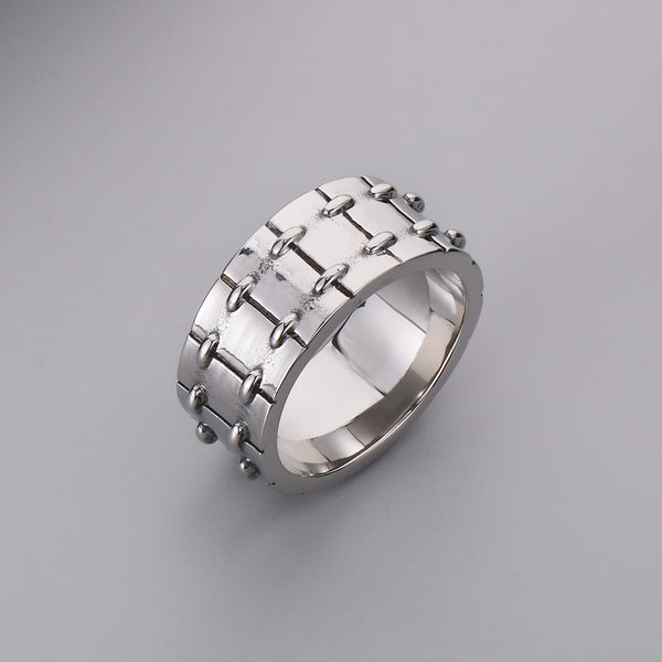 Men’s Titanium Stainless Steel Ring – Polished Industrial Chain-Link Band – Durable, Stylish Ring for Men-Men's Ring-SunnyHouse Jewelry