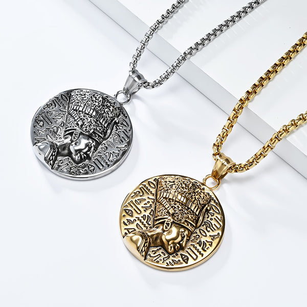 Men's Titanium Stainless Steel Egyptian Queen Pendant Necklace with Hieroglyphics - Elegant, Durable, Hypoallergenic-Men's Pendant Necklace-SunnyHouse Jewelry