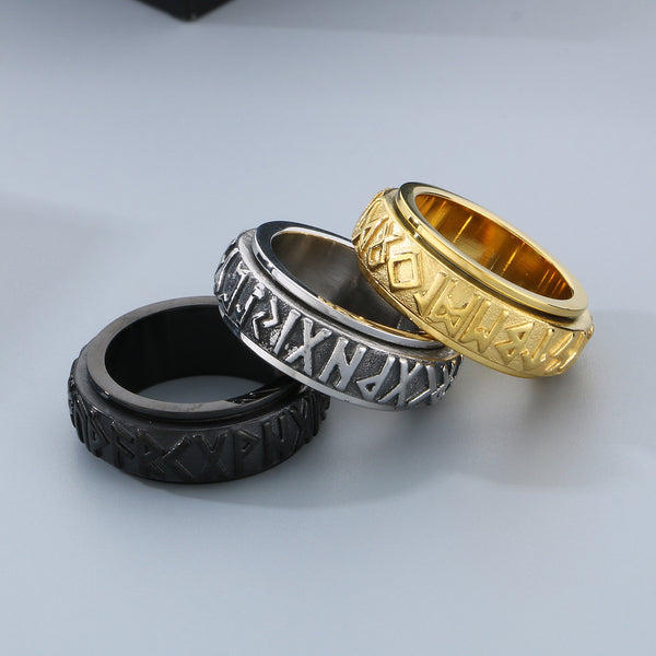 Men's Gold Titanium Stainless Steel Ring - Engraved Nordic Rune Design, Unique and Durable-Men's Ring-SunnyHouse Jewelry