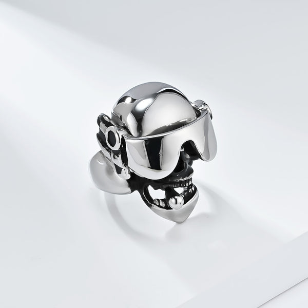 Men's Titanium Stainless Steel Skull Ring with Aviator Design - Bold and Unique Statement Jewelry-Men's Ring-SunnyHouse Jewelry