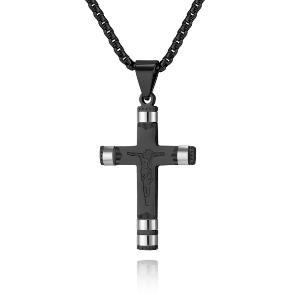 Men's Titanium Stainless Steel Crucifix Pendant Necklace - Luxurious Gold Tone with Detailed Engravings-Men's Pendant Necklace-SunnyHouse Jewelry