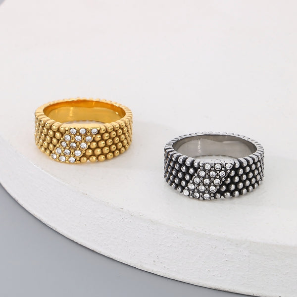 Men's Gold Titanium Stainless Steel Ring with Crystal Embellishments - Unique Textured Design-Men's Ring-SunnyHouse Jewelry