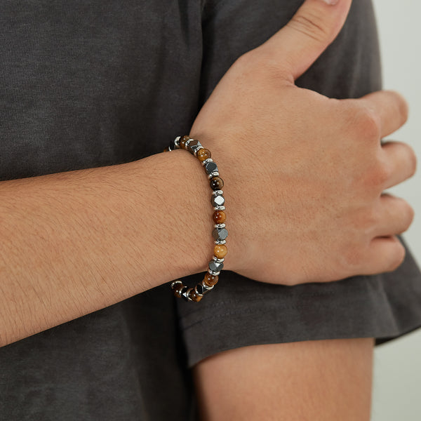 Classic Men's Bracelet with Tiger Eye and Hematite Stones - Elegant Stainless Steel Jewelry-Men's Bracelet-SunnyHouse Jewelry