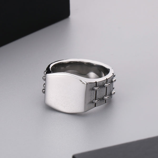 Men’s Titanium Stainless Steel Ring – Polished Industrial-Style Band with Bold Square Design – Durable Fashion Ring for Men-Men's Ring-SunnyHouse Jewelry