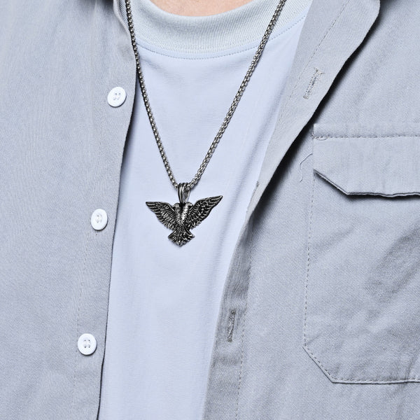 Men's Titanium Stainless Steel Double Eagle Pendant Necklace - Bold Design, Durable, Hypoallergenic Chain Included-Men's Pendant Necklace-SunnyHouse Jewelry