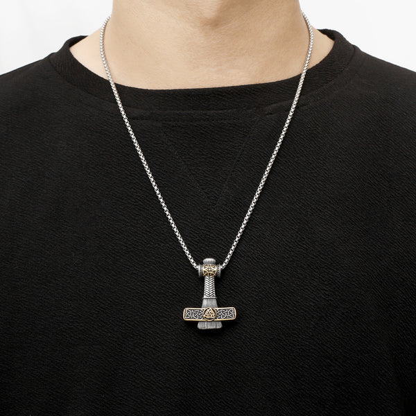 Men’s Titanium Stainless Steel Viking Mjolnir Pendant Necklace – Norse Thor's Hammer Design – Durable Nordic Jewelry for Men-Men's Pendant Necklace-SunnyHouse Jewelry