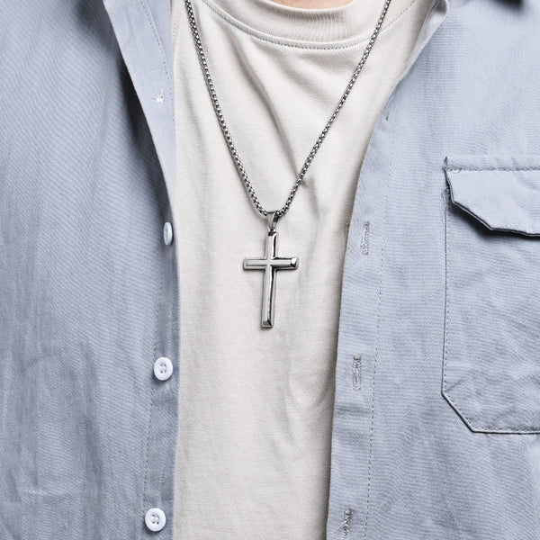 Men's Titanium Stainless Steel Cross Pendant Necklace - Durable, Hypoallergenic, Sleek Design, Faith-Inspired Jewelry-Men's Pendant Necklace-SunnyHouse Jewelry