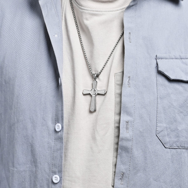 Men's Intricate Titanium Stainless Steel Cross Pendant Necklace - Durable, Hypoallergenic, Faith-Inspired Jewelry, Elegant Design-Men's Pendant Necklace-SunnyHouse Jewelry