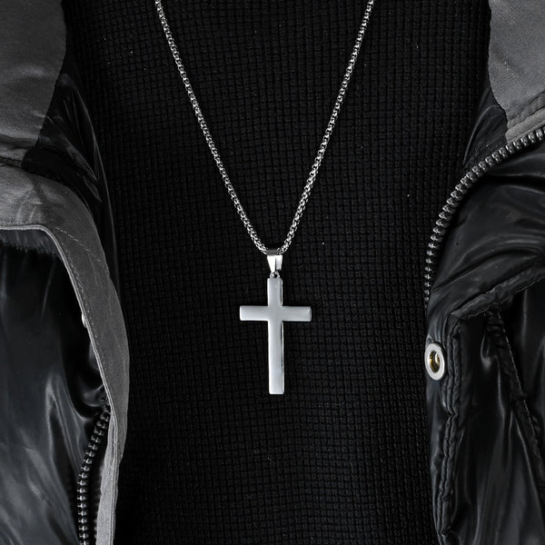 Men's Titanium Stainless Steel Classic Cross Pendant Necklace - Sleek and Modern Accessory for Everyday Wear-Men's Pendant Necklace-SunnyHouse Jewelry